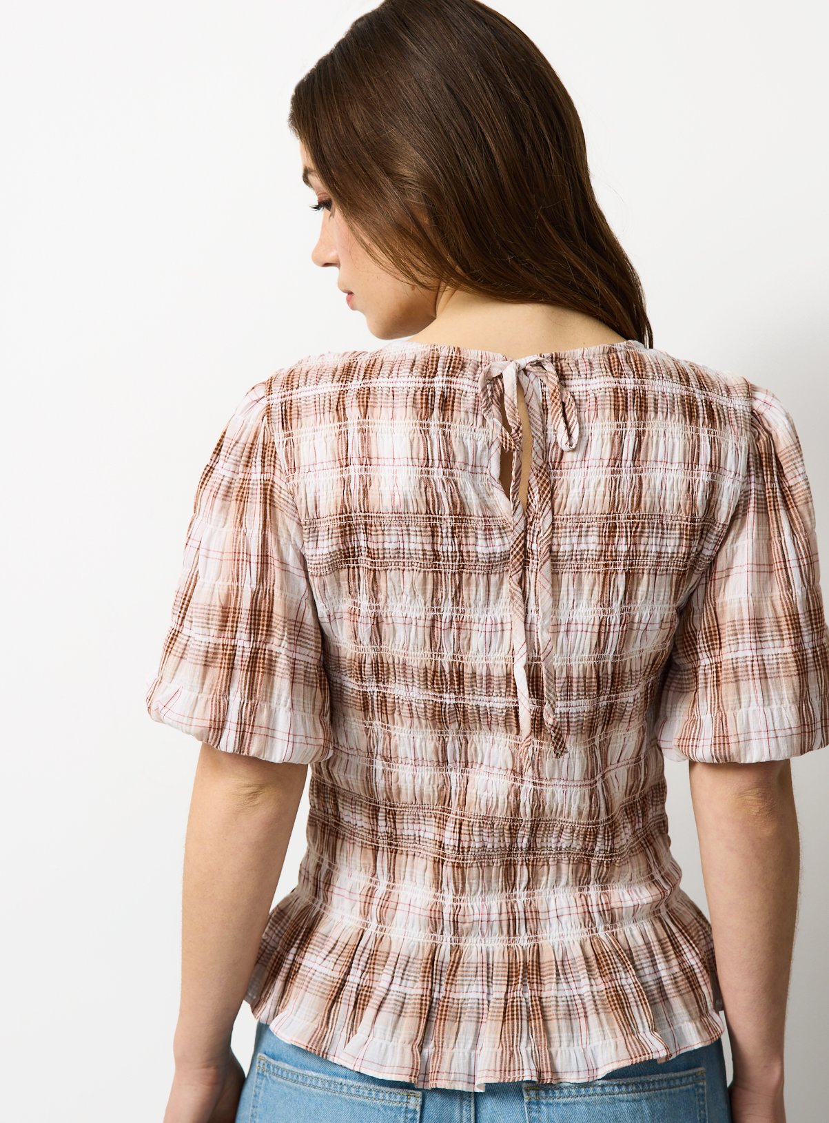 Checked Shirred Woven Top 12 - Image 4 thumbnail